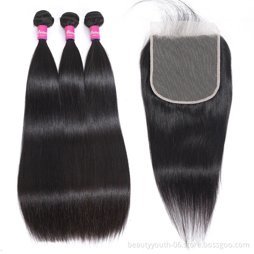 Beauty Youth hair bone straight human virgin peruvian hair bundle straight bone straight human hair lace wig